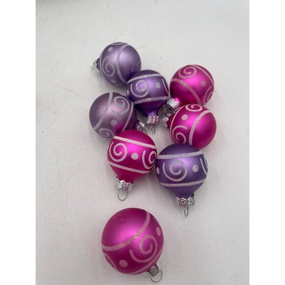 Vintage Purple Pink Glass Ornaments Set Tree Decor Retro Holiday Shiny Brite - Picture 6 of 6